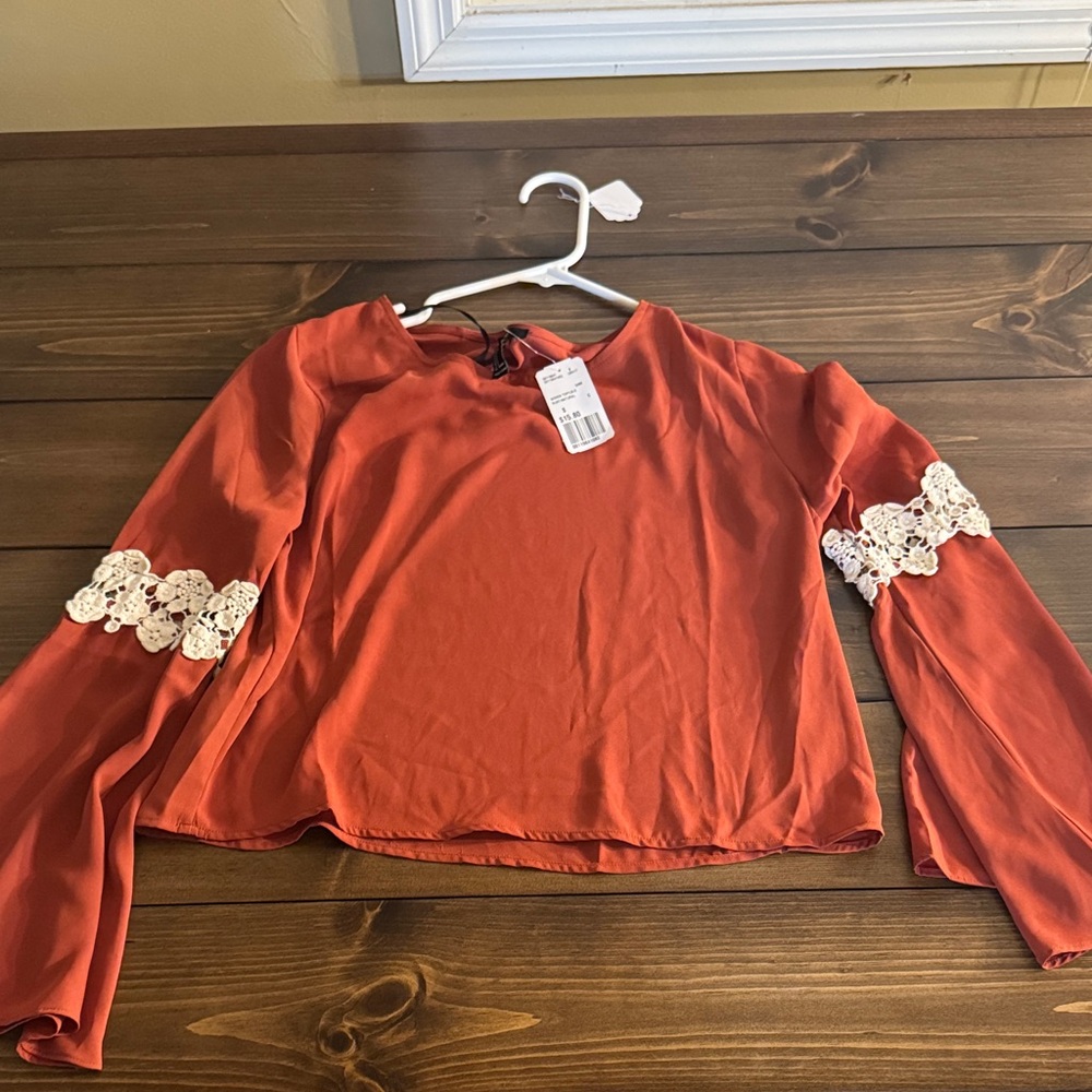 Forever 21 Terracotta Blouse with Lace Sleeves